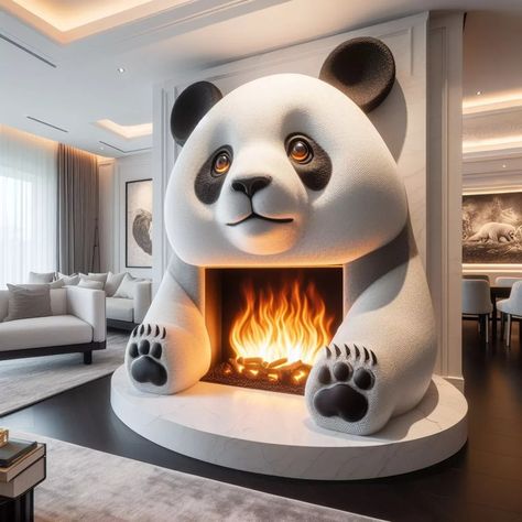 Ignite Your Home with Whimsy: The Magic of a Panda-Shaped Fireplace Fireplace Guard, Panda Items, Weird Furniture, Fireplace Designs, Giant Animals, The Mundane, Cat Paw, Cozy Reading Nook, Cozy Reading