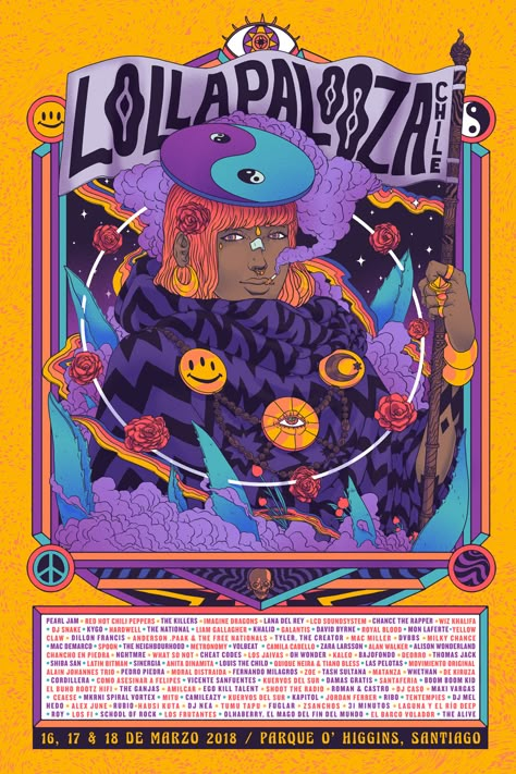 Lollapalooza Chile 2018 Poster on Behance Lollapalooza Chile, Indie Festival, Music Festival Poster, Music Poster Design, Gig Posters, Festival Posters, Event Poster, Concert Posters, Graphic Design Posters