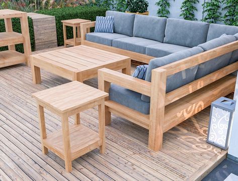 DIY Patio Furniture Sofa Set Plans, Patio Bench Set Plans, Sectional Sofa Plans, Garden Bench Plans, Easy Build, PDF File Instant Download - Etsy South Africa Homemade Sectional Couch, Diy Modern Outdoor Furniture, Back Deck Furniture Layout, 12x12 Deck Furniture Layout, Homemade Patio Furniture, Outdoor Patio Seating Ideas, Large Deck Furniture Layout, Deck Furniture Layout Ideas, Diy Patio Sectional