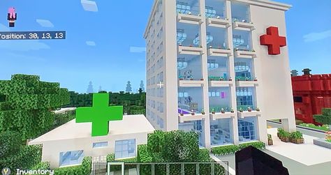 Minecraft Pharmacy, Minecraft Hospital, Minecraft Idea, Mc Ideas, Rumah Minecraft Sederhana, Minecraft House Plans, Easy Minecraft Houses, Cool Minecraft Creations, Nurse Office