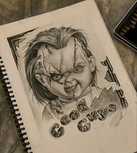 Chucky Drawing, Drawing Horror, Chucky Tattoo, Pointillism Tattoo, Tatoo 3d, Egyptian Tattoo Sleeve, Scary Drawings, Realistic Tattoo Sleeve, Horror Drawing