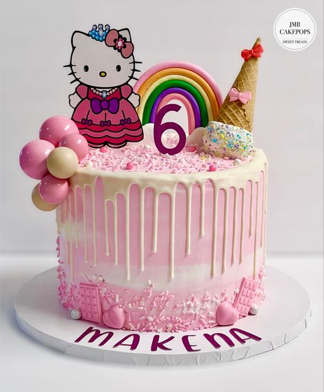 Marie Kitty Birthday Cake, Hello Kitty Drip Cake, Hello Kitty Rainbow Cake, Pastel Kitty, Hello Kitty Cake 2 Tier, Simple Hello Kitty Cake Design, Mickey Birthday Cakes, Hello Kitty Cake 2 Layer, Kitty Birthday Cake