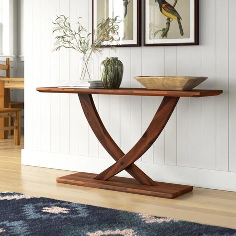 Mercury Row® Vanwingerden 57'' Solid Wood Console Table & Reviews | Wayfair Large Wood Console Table, Entry Foyer Table, Mid Century Entry Table, Mid Century Hall Table, Mid Century Modern Foyer, Corner Console Table, Mid Century Console Table, Narrow Hallway Table, Walnut Sofa Table