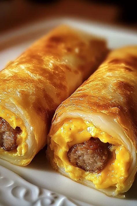 Sausage, Egg, and Cheese Breakfast Roll-Ups are quick, satisfying, and packed with flavor. Perfect for busy mornings or brunch. Try them! Sausage Egg And Cheese Biscuit Roll Ups, Sausage Egg And Cheese Wrap, Breakfast Sausage Roll Ups, Spaghetti Breakfast, Pillsbury Breakfast, Breakfast Roll Ups, Cottage Cheese Chips, Sausage Breakfast Sandwich, Breakfast Roll