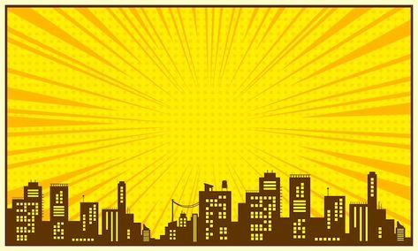 Comic scene background with city silhoue... | Premium Vector #Freepik #vector #comic-city #comic-layout #retro-city #comic-background Comic Background Landscape, Comic City Background, Comic Banner, Novel Layout, Graphic Novel Layout, Comic Scene, Comic Book Background, Comic City, Comic Background