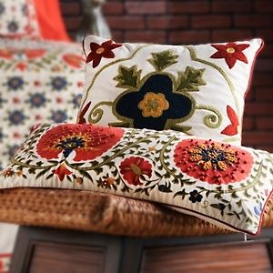 Sarita Handa Sarita Handa, Sarita Handa Cushion Covers, Kushan Cover Design Handwork, Suzani Motifs, Suzani Jacket, Suzani Artwork, Throw Pillows Bedroom, Throw Pillows Living Room, Global Textiles