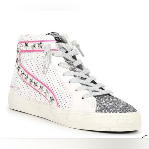 Vintage Havana Sneakers Size 9 White, Pink And Silver Colora Glitter Details Side Zipper New With Out Box Vintage Havana High Tops, Vintage Havana Sneakers, Preppy Sneakers, Black Glitter Shoes, Fun Fits, Havana Shoes, Preppy Shoes, 2023 Christmas, High Sneakers