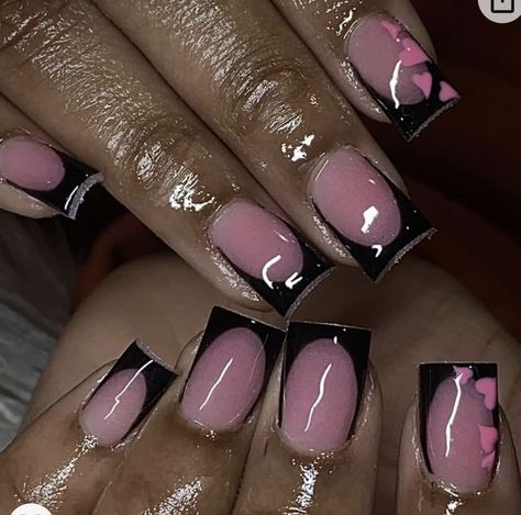 Valentines Day Nails Acrylic Square, Nails Black Square, Nail For Wedding, Y2k Valentines Nails, Design Short Nails, Cute Square Nails, Emo Heart, Nails With Pink, Press On Nails Black