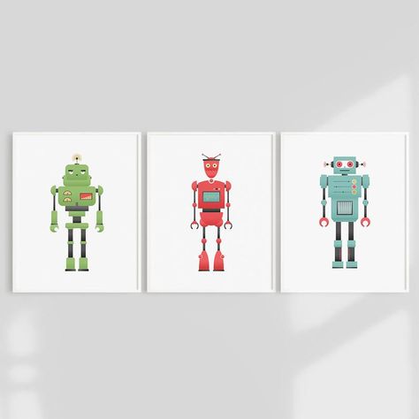 Robot Print Set Of 3 Robot Wall Art Retro Poster Vintage | Etsy Robot Room Decor, Robot Printable, Robot Decor, Robot Poster, Robot Nursery, Robot Room, Robot Wall Art, Robot Decorations, Robots Art