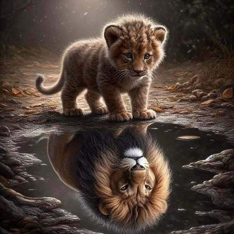 Reflection Tattoo, Puddle Of Water, Diy Embroidery Crafts, Baby Lion Cubs, Funny Lion, Graffiti Wildstyle, Chibi Wallpaper, Pride Rock, Lion Images