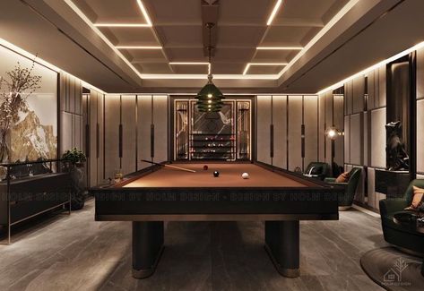 Billiards Room Decor Interior Design, Billard Room Decor Ideas, Billiard Room Ideas Interior Design, Modern Billiard Room, Luxury Bachelor Pad, Luxury Billiard Room, Billiards Room Decor, Billiards Bar, Modern Pool Table