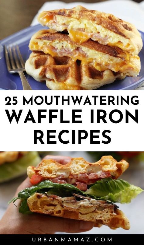 Looking for mouthwatering waffle iron recipes? Check out this list of 25 insanely delicious waffle iron recipes that are worth waking up for. Recipes Using A Waffle Maker, Recipes For A Waffle Maker, Waffle Iron Sandwiches, Small Waffle Iron Recipes, Waffle Add Ins, Things To Make In A Waffle Maker, Waffle Breakfast Ideas, Pizza Waffles, Waffle Topping Ideas