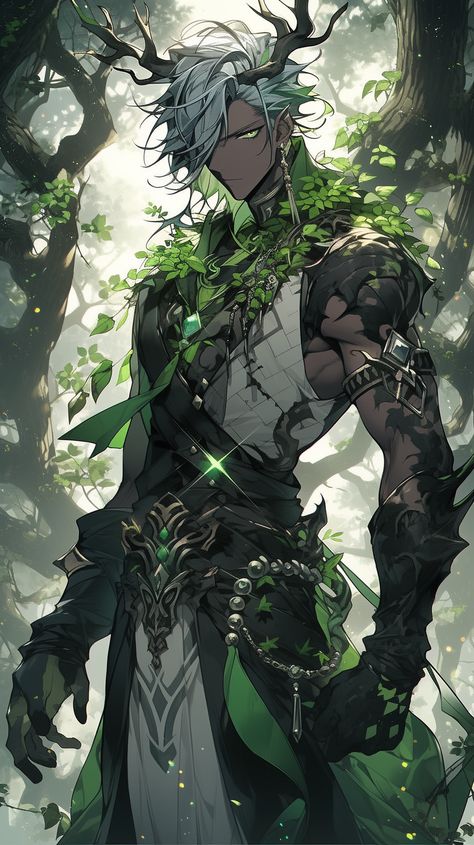 Circle Of Spores Druid Dnd, Earth Genasi Paladin, Male Druid Character Art, Dragon Prince Elves, Fae Character Art, Hunter Oc Male, Fey Character Design, Dnd Druid Character Design, Alchemist Character Design