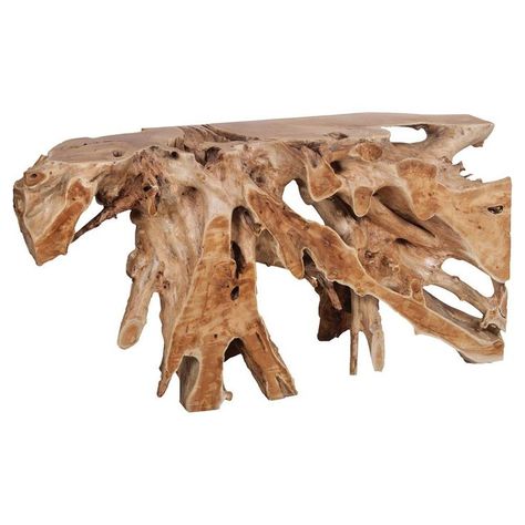 Summer Coastal Beach Natural Carved Teak Wood Outdoor Console Table Root Console Table, Live Edge Console, Teak Root Console, Root Table, Outdoor Console Table, Rustic Console Tables, Tree Root, Tall Table, Updated Traditional