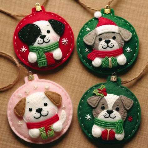 Felt Dog Ornament Pattern, Diy Cat Christmas Ornaments, Dog Felt Ornaments, Mickey Christmas Decorations, Pet Ornaments Diy, Dog Ornaments Diy, Felt Dog Ornament, Diy Felt Christmas Ornaments, Handmade Felt Ornament