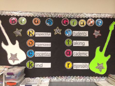 Rock Theme Bulletin Boards | Rock theme bb Rockstar Theme Classroom, Rock And Roll School Theme, Pep Rally Themes, Rock And Roll Quotes, Music Classroom Bulletin Boards, Teacher Appreciation Door Decorations, 2024 Classroom, Rock Star Theme, Teacher Appreciation Doors