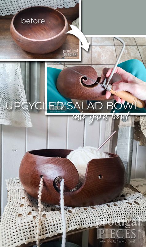 Diy Yarn Bowl Ideas, Diy Yarn Bowl, Yarn Bowls Diy, Wooden Knitting Bowls, Pottery Crochet Bowl, Crochet Wooden Bowl, Wood Yarn Bowl, Rustic Boutique, Wool Holder Yarn Bowl