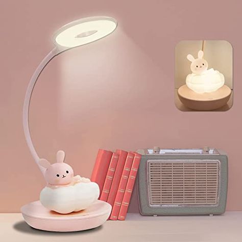 Pink Desk Accessories, Kids Desk Lamp, Bunny Lamp, Girls Lamp, Small Desk Lamp, Girl Desk, Lamp Pink, Pink Lamp, Cute Night Lights