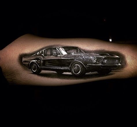 Ford Tattoo, Mustang Tattoo, Motocross Tattoo, Ford Mustang Classic, Men Tattoos Arm Sleeve, Shelby Mustang, Bicep Tattoo, Metal Tattoo, Car Tattoos