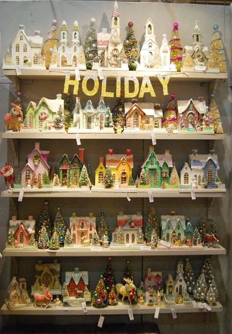 Glitter House, Putz House, Retro Christmas Decorations, International Gifts, Vintage Vignettes, Christmas Houses, Booth Displays, Christmas Village Houses, Christmas Village Display