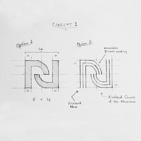 Logosix™ ⭐ Design on Instagram: “R+N lettermark.. . Hey guys you can see the sketch for the R+ N letter mark for Richland Church of the Nazarene. You can see the sketch…” N Logo Design Letters, R Logo Design Letter, Nj Logo, N Letter Logo, Letter Mark Logo, Logo Sketch Design, Bride Cartoon, Letter N Logo, Logo Surf