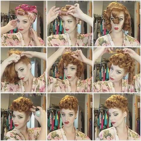 Miss Victory Violet Lucille Ball Hair, Ball Hairstyle, Cabelo Pin Up, Retro Updo, Ball Makeup, Ball Hair, 50s Hairstyles, G Hair, Ball Hairstyles