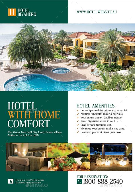 Hotel Flyer Design Inspiration, Resort Promotion Design, Hotel Poster Design Graphics, Hotel Poster Design Ideas, Hotel Promotion Design, Hotel Advertising Design, Hotel Flyer Design, Hotel Creative Ads, Hotel Poster Design