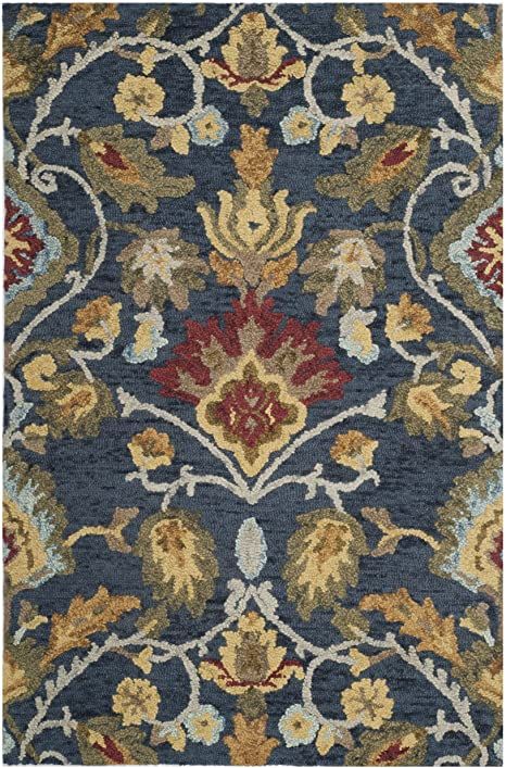 Safavieh Blossom Collection BLM402A Handmade Navy and Multi Premium Wool Area Rug (2' x 3') Eclectic Area Rug, Country Casual, Contemporary Bedroom Decor, Traditional English, Navy Rug, Hand Tufted Rugs, Accent Rugs, Floral Rug, Tufted Rug