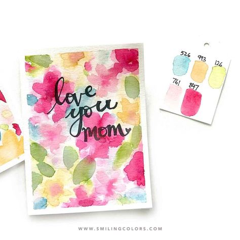 Easy watercolor card idea that you can make quickly for Mother's day - Smitha Katti Watercolour Greeting Cards, Cool Card Ideas, Cards For Mother, Tombow Pens, Watercolor Card Ideas, Hand Painted Cards, Tombow Brush Pen, Mothersday Cards, Painted Cards