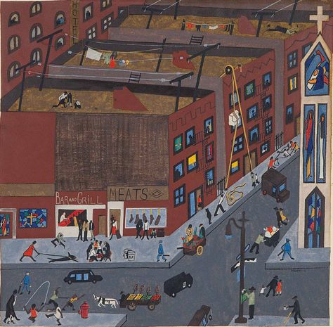 Jacob Lawrence Art, Jacob Lawrence, Modern Poster, City Street, African American Art, Black Artists, Exhibition Poster, Rembrandt, Street Scenes