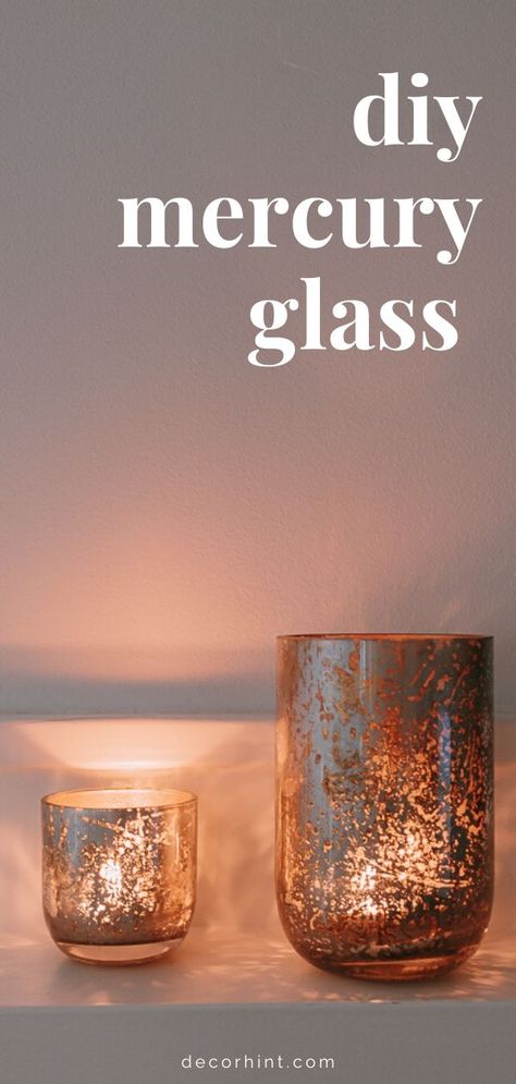 Get my easy tutorial for DIY mercury glass! This version includes both mercury glass gold and silver. You can apply this technique to create mercury glass mirrors, vases, ornaments, and votives, as well as Dollar Store items (like I did here!) Perfect for the holidays, but these look good all year round. Don't spend a ton of money on fancy versions, you can make this happen. #mercuryglassdiy #diycrafts #mercuryglass #dollarstore #dollartree #diyhomedecor #spraypaint Diy Mercury Glass Vase, Mercury Glass Mirror, Mercury Glass Diy, Mercury Glass Vase, Mercury Glass Votives, Glass Vase Decor, Painted Glass Vases, Glass Mirrors, Clear Glass Jars