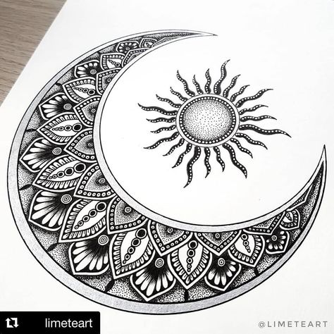 Mandala Making, Luna Tattoo, Flower Of Life Tattoo, Sun And Moon Mandala, Stunning Tattoos, Sun Mandala, Moon Mandala, Neck Tattoos Women, Drawing Styles