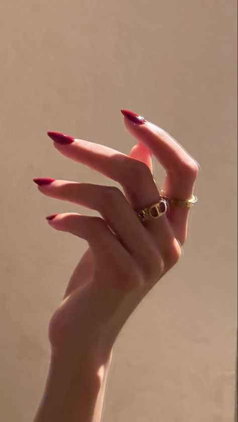 Red Nail Aesthetic Vintage, Cherry Vibes, Cherry Red Nails, Nail Theory, Silhouette Nails, Nail Aesthetic, Red Autumn, Maroon Nails, Red Manicure