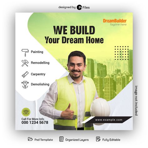 Free Instagram Post Template for Builders and Construction Company - Construction Poster Ideas, Construction Ads Design, Construction Social Media Posts, Construction Instagram Post, Construction Poster Design, Construction Social Media, Construction Poster, Standee Design, Brochure Design Creative