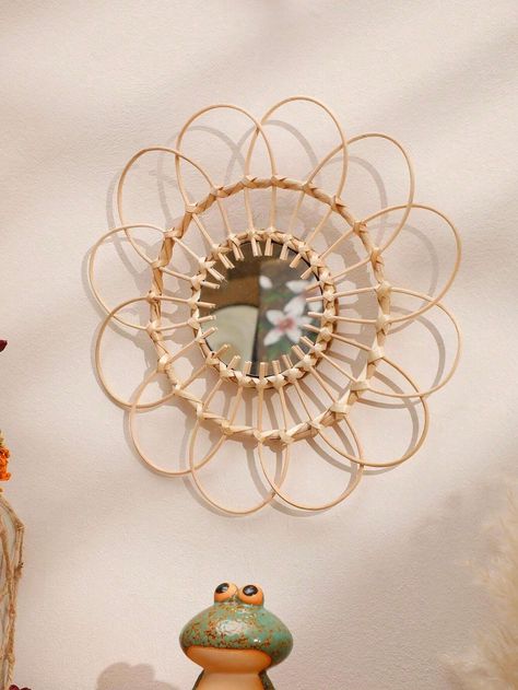 1pc Bohemian Style Sun Shaped Wooden Handmade Bamboo Weaving Mirror, Suitable For Decorating Living Room, Bedroom And As A Gift For Friends | SHEIN USA Bamboo Weaving, Bohemian Style, Gifts For Friends, Living Room Decor, Living Room Bedroom, Weaving, Dining Room, Mirror, Sun