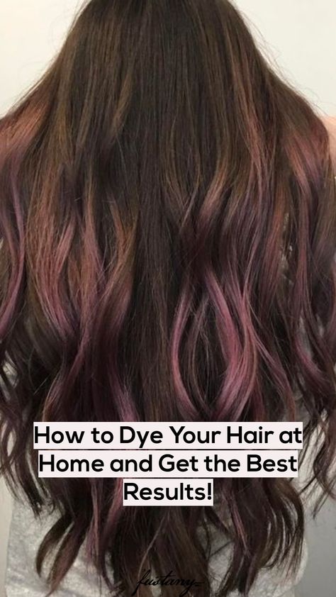 Self Dye Hair At Home, Easy Hair Dye Ideas At Home, Purple Underneath Hair, Deep Burgundy Hair Color, Dye Your Hair At Home, Deep Burgundy Hair, Burgundy Hair Dye, Two Color Hair, How To Dye Hair At Home