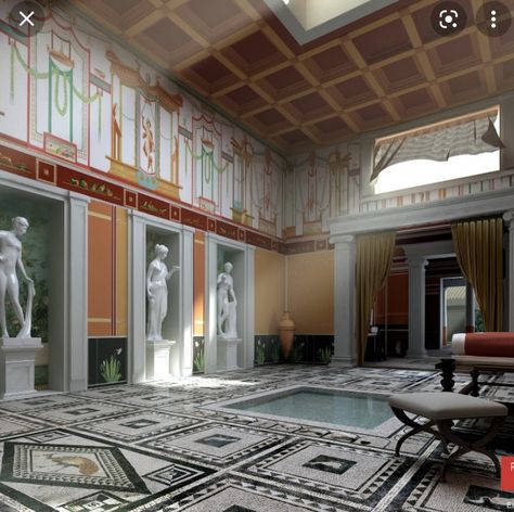 Roman Palace Interior, Roman Villa House, Roman Room, Roman Interior, Ancient Roman Houses, Imperiul Roman, Classical Interior Design, Roman House, Roman Villa