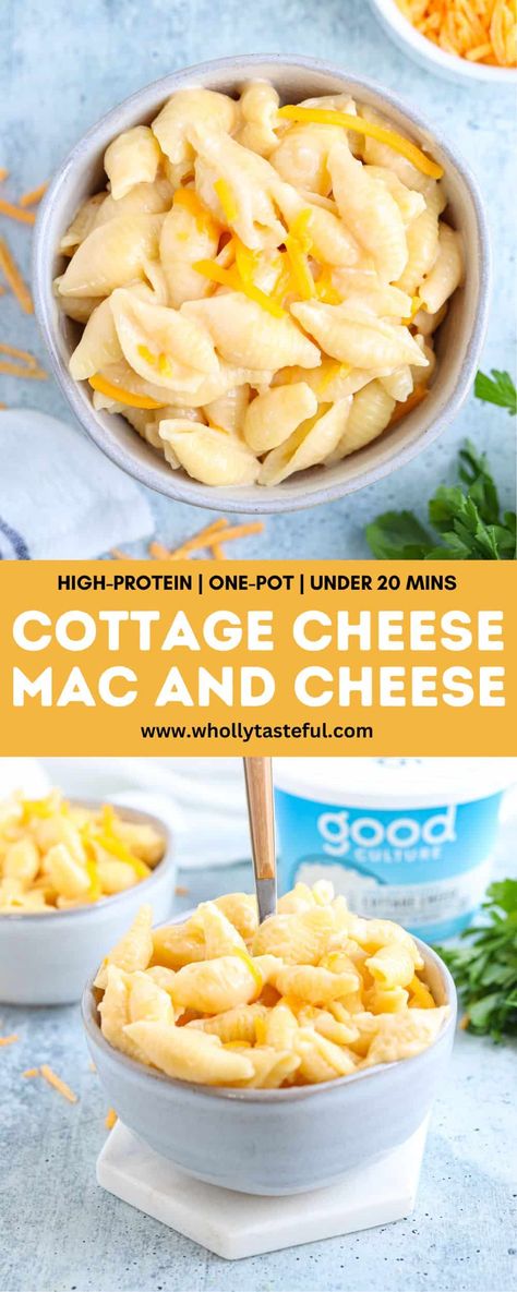 Get ready for a creamy, high protein twist on everyone's favorite comfort food: creamy Cottage Cheese Mac and Cheese. Packed with protein-rich cottage cheese, sharp cheddar, and a hint of garlic, this one-pan dish takes mac and cheese to a whole new level. Light Mac And Cheese Healthy, Max And Cheese With Cottage Cheese, Macro Side Dishes, Cottage Cheese Sides, Macro Friendly Mac And Cheese, Hidden Cottage Cheese Recipes, Protein Lunches For Kids, High Protein Kids Meals, Cottage Cheese Protein Shake