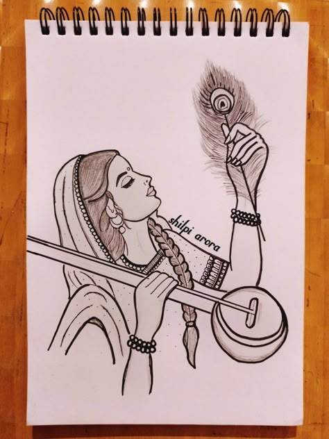 Meera ji Meera Bai Mandala Art, Meera Bai Drawing Easy, Mira Bai Drawing, Meera Bai Paintings Easy, Meera Bai Sketch, Meera Bai Drawing, Meera Bai Paintings, Mira Drawing, Meera Bai