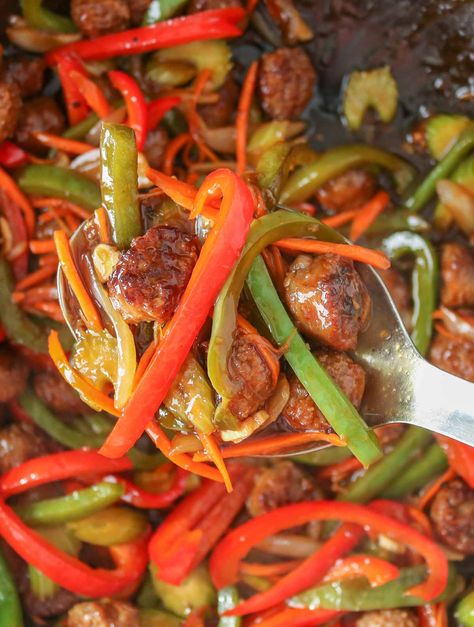 Sausage Stir-Fry Cajun Stir Fry Sausage, Italian Sausage Stir Fry, Sausage Stir Fry, Teriyaki Stir Fry, Sausage Meatballs, Fried Sausage, Asian Stir Fry, Kielbasa Sausage, Hot Sausage