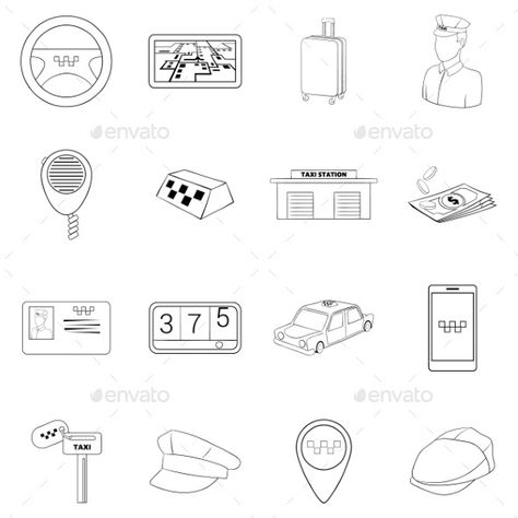 Taxi Icon Set Outline Taxi Tattoo, Tattoo Inspo, Icon Set, Small Tattoos, White Background, Graphic Design, Tattoos, White, Instagram