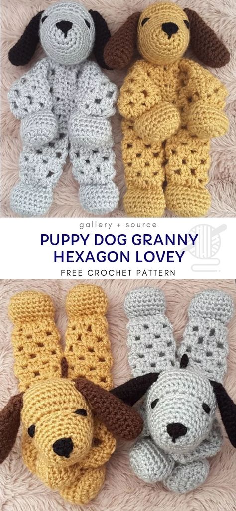 Granny Hexagon, Crochet Puppy, Lovey Crochet, Lovey Pattern, Crochet Lovey, Pola Amigurumi, Lovey Blanket, Baby Lovey, Beginners Knitting