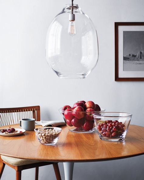 Leontine Linens, Handblown Glass Pendant, Simon Pearce, Dining Table Lighting, Tiki Drinks, Martha Stewart Living, Glass Pendant Lamp, Sustainable Furniture, Floral Tea