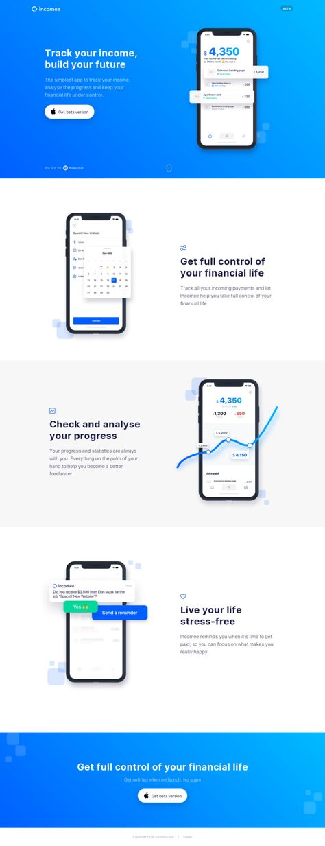 App Introduction Design, Ui Landing Page, Mobile App Landing Page, Blue Website, Startup Design, Income Tracker, Ui Website, Idea Box, Product Marketing