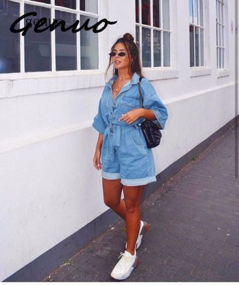 b29eed44276144e4e8103a661f9a78b7desc49879579ri Denim Playsuit Outfit, Denim Romper Outfit, Playsuit Outfit, Ellie Beatrice Joslin, Playsuits Outfit, Denim Playsuit, Denim Outfits, Wide Leg Romper, Clothing Trends