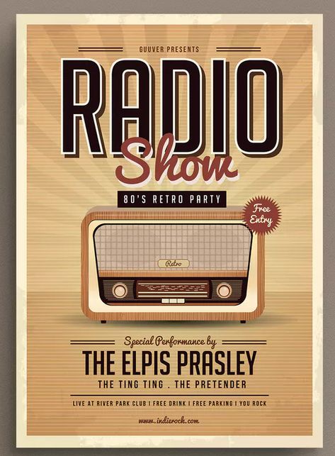 Retro Radio Party Flyer Template AI, PSD. Download Retro Radio Illustration, Retro Flyer Design, Radio Poster Design, 80s Poster Design, Retro Brochure, Radio Poster, Retro Library, The Ting Tings, Logo Challenge