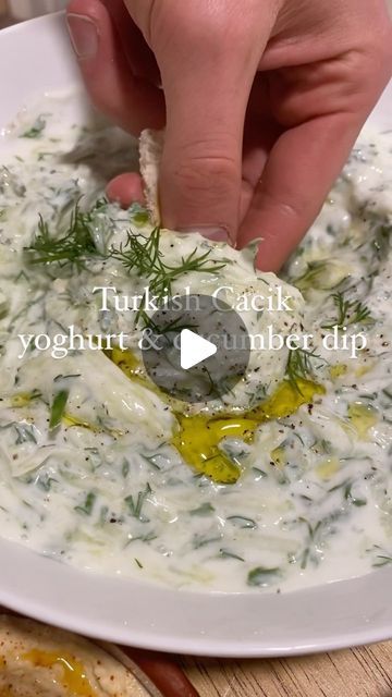 Rebecca Archer on Instagram: "Turkish Cacik - Yogurt cucumber and dill dip ✨  This is a staple Turkish dip perfectly paired with any rich grilled meat dish. So easy to make it’s a must for any upcoming spring bbqs you may be having!   Ingredients: Serves 4 as a part of a mezze  1 large cucumber, coarsely grated or finely diced  500ml Greek Yogurt  20g fresh dill finely chopped  1 large garlic glove minced  Salt and pepper to taste  Extra virgin olive oil for drizzling   Method:  Grate your cucumber then carefully disregard out the excess water with your hands. Place the cucumber in a mixing bowl and mix in the yoghurt, chopped dill, minced garlic and season with salt and pepper to taste. Serve with a drizzle of olive oil and a sprinkle of dill leaves on top - enjoy!!   Follow @archerkitche Cacik Turkish, Turkish Mezze, Dill Dip, Meat Dish, Fresh Dill, Middle Eastern Recipes, Turkish Recipes, Virgin Olive Oil, Grilled Meat