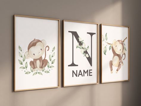 Monkey nursery decor, gender neutral, monkey prints, nursery wall art, nursery prints animals, nursery decor boy, nursery decor girl Nursery Decor Gender Neutral, Monkey Nursery, Nursery Frames, Boy Nursery Decor, Gender Neutral Nursery Decor, Nursery Canvas, Monkey Print, Baby Boy Room Nursery, Theme Nursery