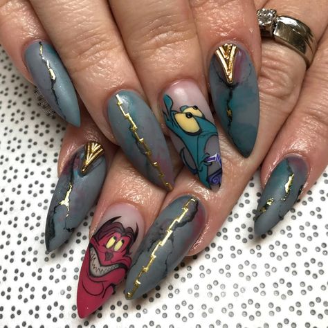 Hercules Nails Disney, Hercules Nail Art, Hades Nails Disney, Nails By Dev, Hercules Nails, Animated Nails, Movie Nails, Detailed Nails, Pain And Panic