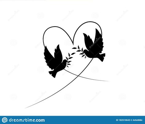 Birds Heart Tattoo, Love Birds Silhouette, Dove Silhouette Tattoo, Tattoo Ideas Couples His And Her, Two Doves Tattoo, Love Birds Tattoo, Love Bird Tattoo, Birds Tattoo Design, Peace Dove Tattoos